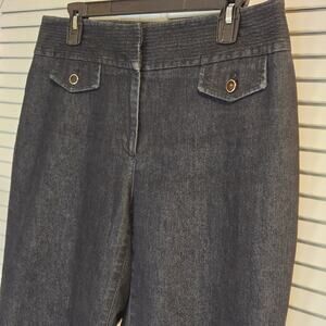Apostrophe Black Stretch Cropped Denim Button Waist Accents Ribbed Waist Retro